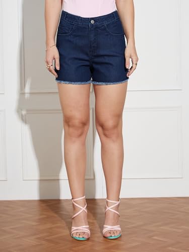 Image of Miss Chase Women's Relaxed Mid Rise Regular Non Stretchable Denim Shorts