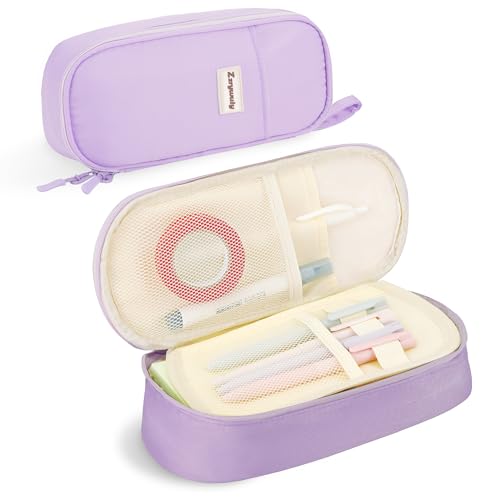 Zzrywuty Cute Pencil Case Pouch Big Pencil Case Bag Storage High Capacity Pouch Holder Box Organizer for Women & MenPurple