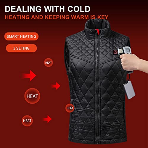 Verwarmde vesten - verwarmde bodywarmer voor vrouwen verwarmde gilet, intelligente warme verwarmingskleding USB opladen Constante temperatuur elektrische verwarmingsjas, verwarmd vest (exclusief Power Pack), zwart, Zwart - Afbeelding 5