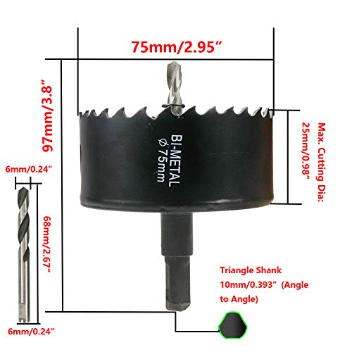 Image of 75mm /2.95 inch Dia Toothed Bi-Metal Hole Saw Drill Bit Saw Drilling Tool