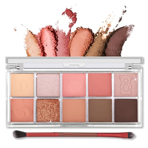 Erinde 10 Colors Eyeshadow Palette Makeup - Matte Shimmer Glitter Eye Shadow, Ultra-Blendable, High Pigmented, Naturing-Looking, Neutral Nude Eyeshadow Pallet with Professional Brush,17