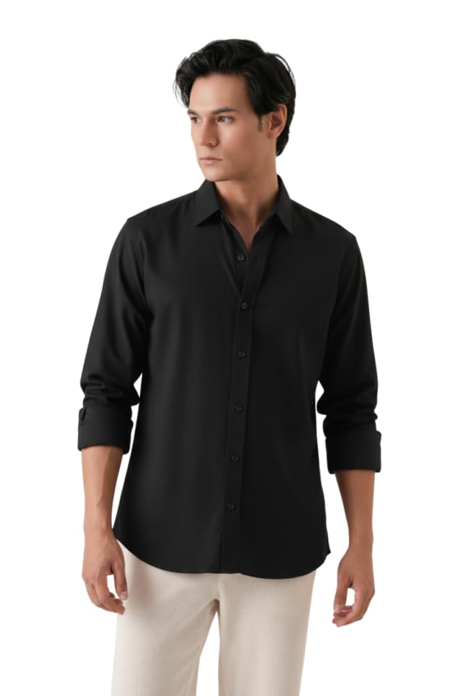 Image of CRYSTAL SKY Men Airy Linen Cotton Shirt Regular Fit Full Sleeves Solid Formal Shirt Stylish Daily Casual Office Wear