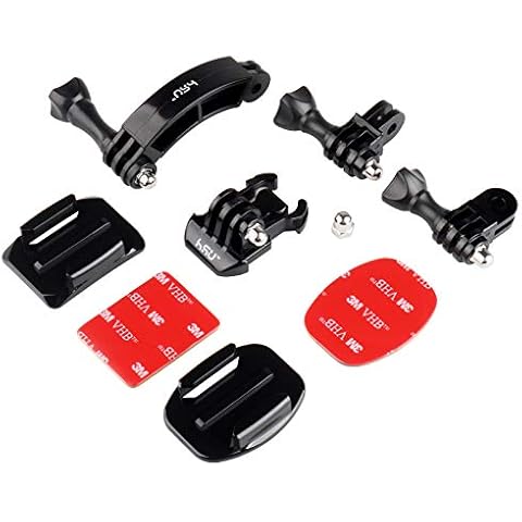 HSU Helmet Mount Set Compatible for GoPro Hero 11/10/9/8/7/6/5/4/3 Rotary Extension Arm Sports Action Camera Accessories Kit Motorcycle Curved Chin Pivot Connector Cover