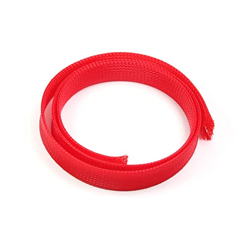 Othmro 編組スリーブ 幅20mm 長さ1m 赤 1個入り 編組チューブ RoHS認証 PET ポリエチレンテレフタレート材質 ポリエステル編組スリーブ ケーブル被覆用