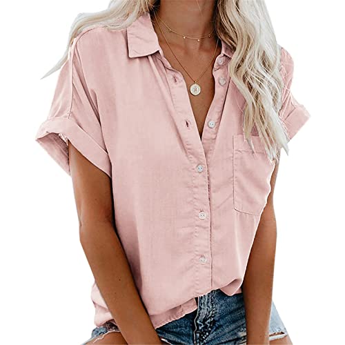 Xnova Damen Hemdbluse Kurzarm Knopf Bluse Elegant Blusenshirt, Oversize...