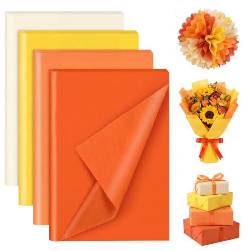 Image of woric 160 Sheets Orange Yellow Tissue Paper for Gift Bags 20 X 14 Inches