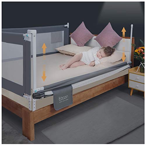 Valla de cama plegable y anticaídas de 120 cm gris con elevación vertical para niños 4
