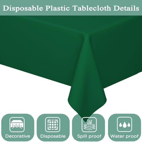Image of WNINK 4 Pack Dark Green Plastic Tablecloth Disposable Table Covers 54 inch x 108 inch Table Cloths for Bridal Shower Engagement Wedding Birthday Picnic Plastic Table Cloths for Parties