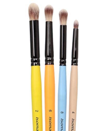 Image of Isomars Maestro Blending Brush Set of 4 - Professional Round Artist Brushes for Soft Blending, Shading and Transitions - Colorful Wooden Handles - Sizes 2, 4, 6, 8