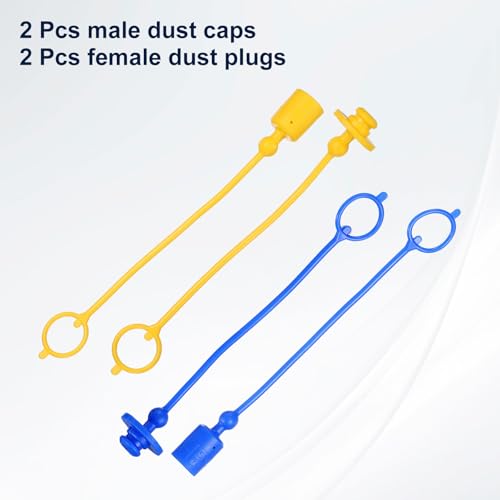 Image of HARFINGTON 2Sets 1 /4 Hydraulic Hose Dust Cap and Plug Kit, ISO-A Male Dust Cap & Female Plug Cover Quick Disconnects Air Coupler Cover Port Plug Fittings with Retention Ring, Blue /Yellow