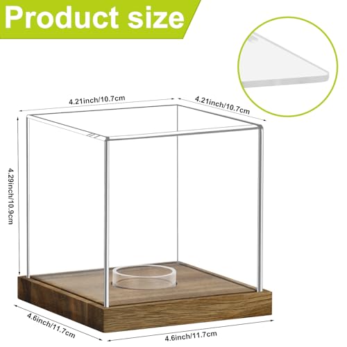 Image of Clear Acrylic Softball Display Case with Wood Base, Memorabilia Stand Cube Holder, Dust Protection Transparent Storage Box for Single Ball Souvenir Softball Collections