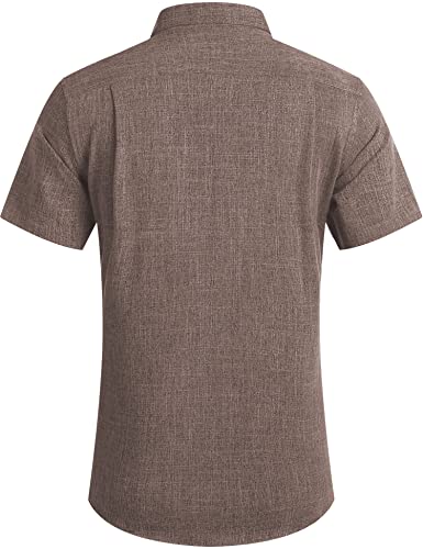 Coofandy Men's Casual Linen Button Down Shirt Short Sleeve Beach Shirt Brown #TOP3