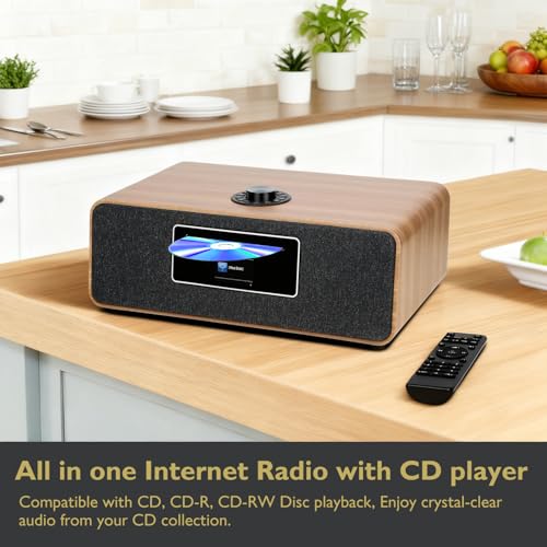 Image of MS5 Upgrade Premium Internet Radio,Spotify HiFi,Bluetooth Stereo System for Home with CD Player,FM Radio, Acoustic Wood Cabinet,AUX & USB Input,50 Presets, OKTIV APP & Remote Control- Walnut