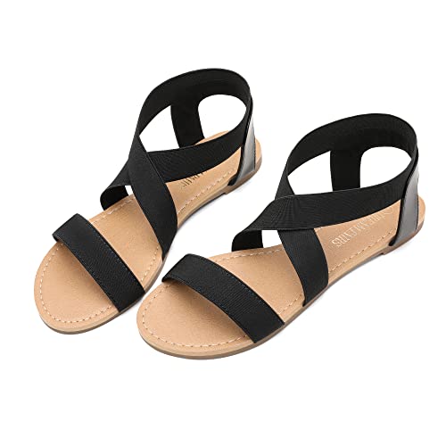 DREAM PAIRS Women's Elastic Ankle Strap Flat Sandals Summer Dressy Shoes Cute Strappy Gladiator Sandals2