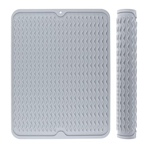 Image of Silicon Dish Drying Mat, Heat Resistant Drying Mat for Kitchen Counter, Sink,Refrigerator or Drawer liner, Large Kitchen Drying Mat (12 inch x 16 inch, GREY)