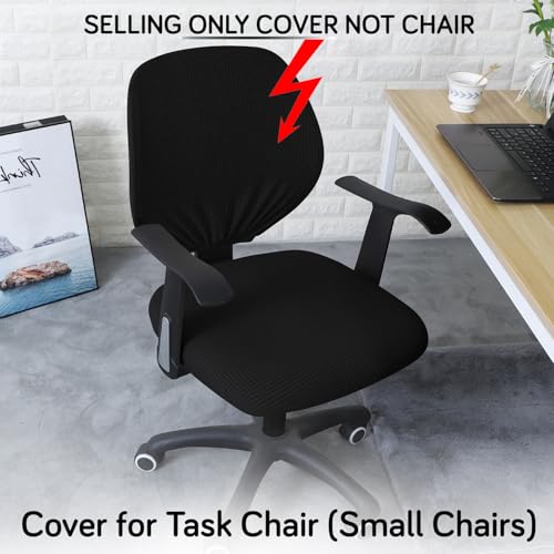 Image of HOKIPO Water Repellent Office Chair Cover for Task Chair - 210 GSM Stretchable Jacquard - Washable & Anti-Slip - Fits Small Office Chairs Without Headrest, Black (AR-5007-BLK)