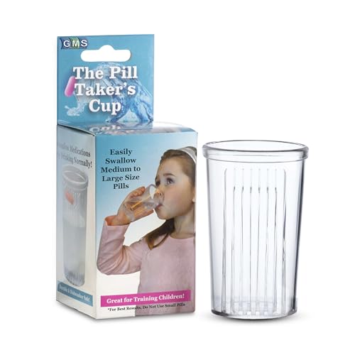 GMS Group Medical Supply LLC Pill Taker Cup - Makes Swallowing Medium to Large Tablets & Pills Easy - Simply Drink Medicines Along with Water - Small Sized Cup Ideal for Kids Adults & Seniors