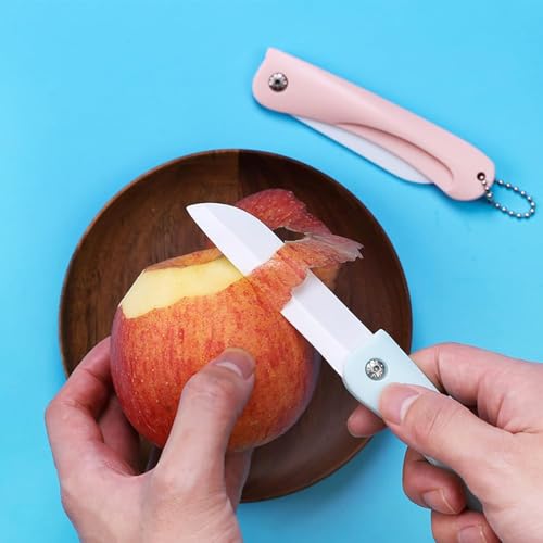 Image of Ceramic Kitchen Knife | Sharp Lightweight Fruit & Vegetable Cutter with Non-Slip Handle & Safety Blade Cover | Travel Utility Knife - Blue