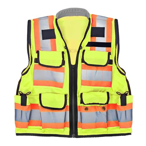 AdirPro Surveyor Safety Vest with Pockets - High visibility Reflective Construction Vest for Men - Class 2 Heavy Duty Vest ANSI Complaint for Contractors Safety Vest (Yellow, XL)