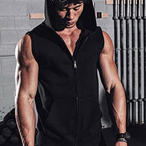 Endoradore Men's Sleeveless Zip Up Hooded Workout Tank Tops Lightweight Muscle Cut T Shirt Hoodie Zip-Up Vests Jacket Black #TOP2