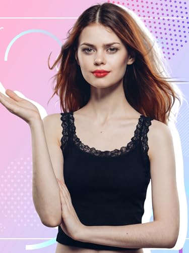 Image of 4 Pack Camisole for Women Lace Tank Tops Cami Soft Comfy Tank Cami Undershirt Lace Straps Top for Girl Women