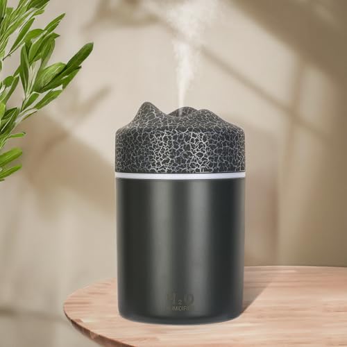 Portable Mini Humidifier, 300ml Small Cool Mist Humidifier, USB Personal Desktop Humidifiers for Bedroom Office Baby Travel Car, Colorful, Auto Shut-Off, 2 Mist Modes, Dark Grey