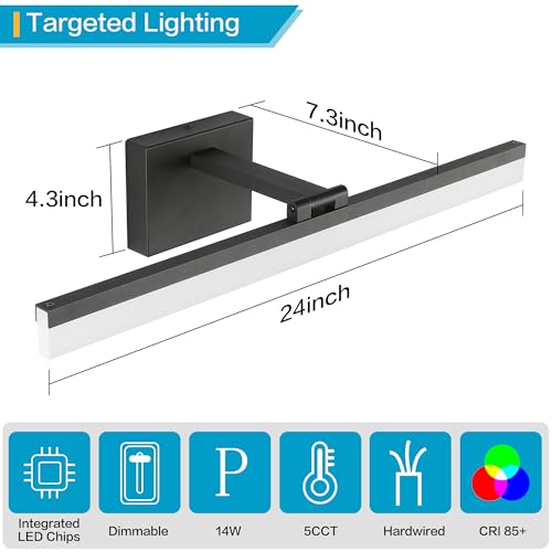 Image of SOLFART 23.6 inch Black Bathroom Light Fixture 5 Color Temperature Dimmable LED Vanity Lights Bathroom Vanity Lights Over Mirror Light Bar Vanity Lighting Fixtures 5CCT