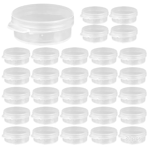 Paquete de 30 tarros de almacenamiento transparentes con tapas, recipientes redondos de polipropileno para maquillaje y cuidado de la piel, aptos para viajes, a prueba de fugas, tarros de cosméticos