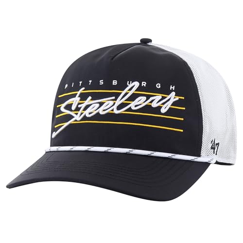 47 Men's Black/White Pittsburgh Steelers Downburst Relaxed Hitch Trucker Adjustable Hat