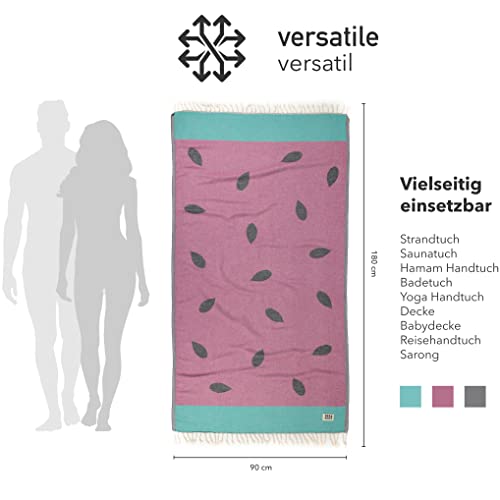 BEARFOOT XXL Strandtuch groß, Baumwolle Oeko-TEX®, 180x90cm, Handtuch Saunahandtuch Badetuch Hamamtuch, bunt, weich, leicht | Damen, Herren | Strand, Sauna (Watermelon-Red, 180x90cm)