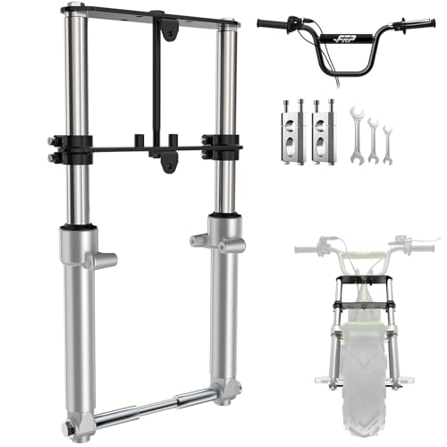 FRP Mini Bike Suspension Front Fork Compatible with Monster Mega Moto MMB80 MMB105 80cc 105cc Motovox MBX10 MBX11 Coleman CT100U Baja DB30 10 Years Warranty with Handlebar & Clamps Silver