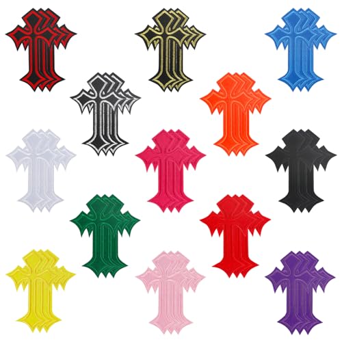 ASUNFO 39Pcs Cross Patches Iron On Chrome Heart Patche Cross Embroidery Applique Stickers for Clothes Backpacks Jeans Hats Shoes