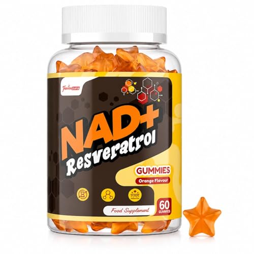 NAD+ Resveratrol Gummies 1310mg High Absorption Formula with TMG Hydrolysed Marine Collagen & Black Pepper Extract NAD+ Supplement Orange Flavour 60 Gummies
