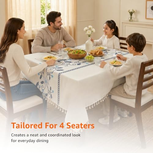 Image of Amazon Basics Tablecloth for Dining Table Cover, Microfiber Fabric Rectangle Tablecloth, 40x60 Inches 4 Seater (Blue Floral, 4 Seater)