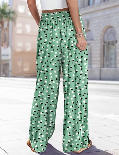 Image of YESNO Women Summer Boho Palazzo Pants High Waist Wide Leg Floral Casual Cotton Lounge Trousers with Pockets PP0