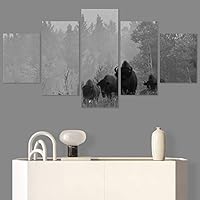 SIGNWIN 5 Panel Canvas Wall Art Animals Black and White Dramatic Duotone Modern Artwork for Home Decorations Ready to Hang - 60