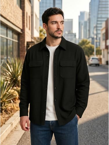 Image of DEELMO Men's Cotton Polyester Corduroy Shirt with Textured Pattern Spread Collar Full Sleeves Dual Pocket Front and Button Down Closure | Textured Shirts for Men | Shirts for Men Stylish