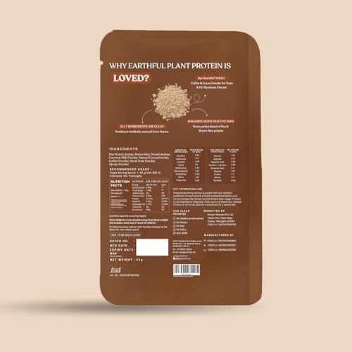 Image of Earthful Honest Plant Protein | 24g Protein /Serving & 4.6g BCAAs | For Weight Management, Energy, Muscle Support & Recovery | Made with Pea & Brown Rice | Coffee Mocha - Six Single-use Sachets