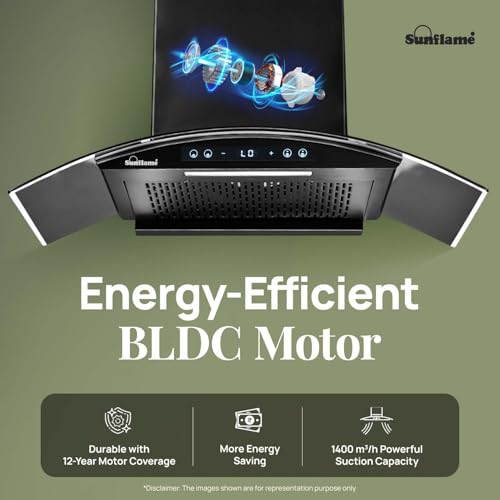Image of Sunflame 90 cm BLDC Chimney with 1400 m /hr suction | Low Noise Operation with Heat Auto Clean | 12 Year Motor Coverage | SF-RE90