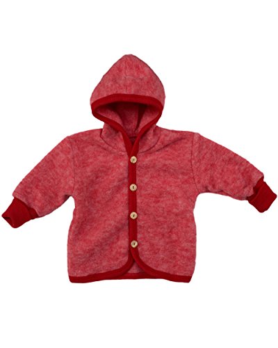 Cosilana Baby Jäckchen mit Kapuze aus weichem Wollfleece, 60% Schurwolle kbT, 40% Baumwolle KBA (74/80, Rot-Melange)