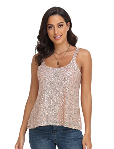 PrettyGuide Women's All Sequin Tank Tops Loose Flowy Sparkly Camisole Vest Club Party Shirt Top2