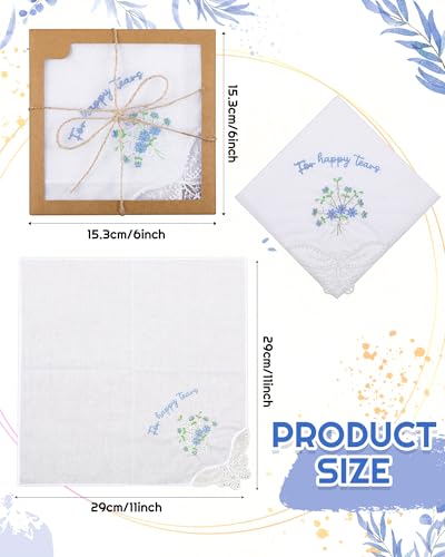 Image of Kinlop 6 /12 Pack Embroidered Wedding Happy Tears Handkerchiefs, 11 inchx11 inch Lace Handkerchiefs, Something Blue Gift for Bride