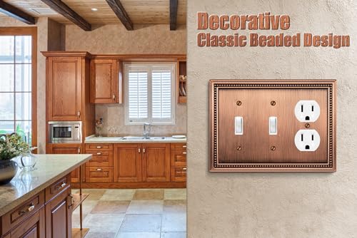 Image of Henne Bery Sunken Pearls Heavy Duty Decorative Wall Plate Switch Plate Outlet Cover (Double Toggle /Single Duplex, Antique Copper)