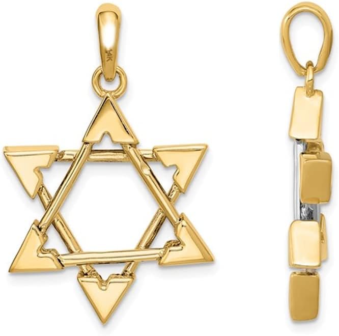 14K Yellow and White Gold Star of David Pendant Necklace with Chain - Image 2