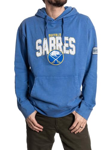 Calhoun NHL Unisex Acid Wash Pullover Hoodie Vintage Fleece Fan Sweatshirt (Buffalo Sabres Large)
