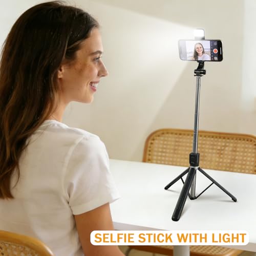 Image of Pro Selfie Stick Tripod 170cm with Wireless Bluetooth Remote Intensity Fill Light Multi-Angle, Portable Tripod Stand for Hands-Free Videos, Selfies & Steady Shots