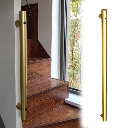 Barras de agarre doradas resistentes para escaleras para personas mayores/ancianos, rieles de mano de 1 pie con diseño de tubo industrial para seguridad y apoyo en escaleras interiores del hogar