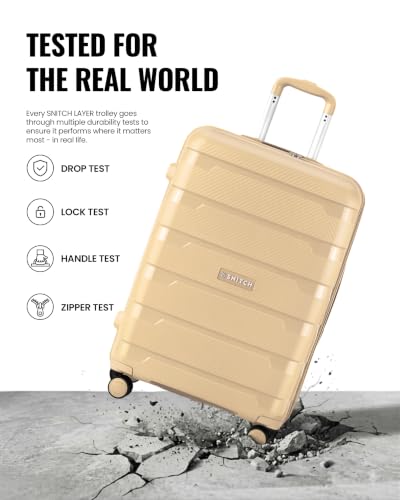 Image of SNITCH Layer Medium Size Beige Polypropylene Hard Travel Suitcase - Suitcase Medium Size & Luggage with 8 Wheels, Premium Lock, Wet & Dry Pouch & Free Shoe Bag