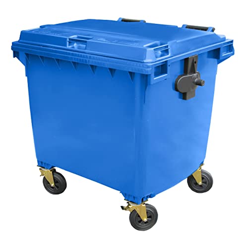 BritishBins Blue 1100 ltr 4 Wheel Wheelie Bin - Large Size 4-Wheel Wheelie Bin - Tough & Durable - For All Your Outdoor Rubbish & Recycling - EN840 Certified & Tested