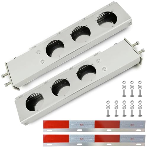 Image of Stainless Steel Mud Flap Hanger with 4 inch Light Cutouts Aluminum Reflectors,Spring Loaded,30 inch Length,2 1 /2 inch Bolt Spacing Bracket Mudflap Holder, W / Screws Nuts for Mudflap,Semi Truck (Round)